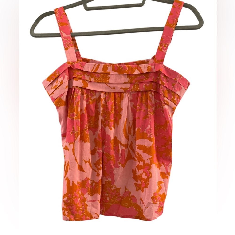 Rose + olive pink/orange floral top
